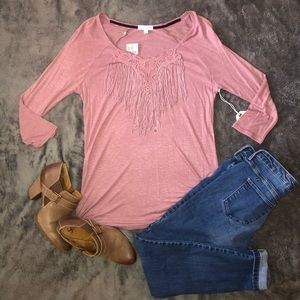 NWT Coco + Jameson Boho fringe top size L